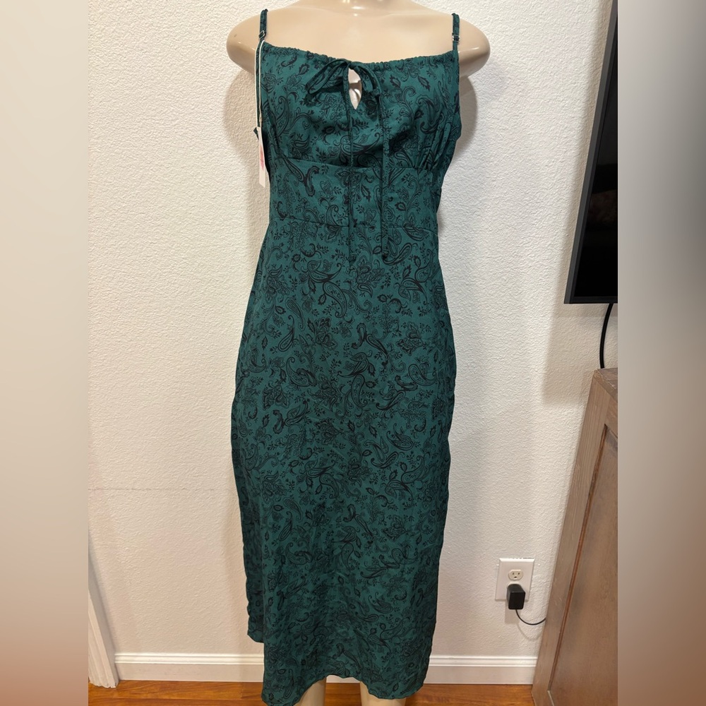 Women’s Teal Paisley Midi Dress with Tie Front